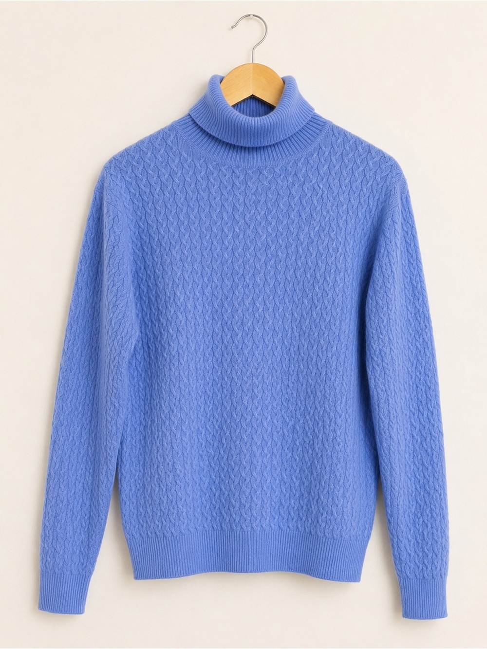 Kirkland Signature Periwinkle Cable-Knit Turtleneck 100 Cashmere Sweater Size XL